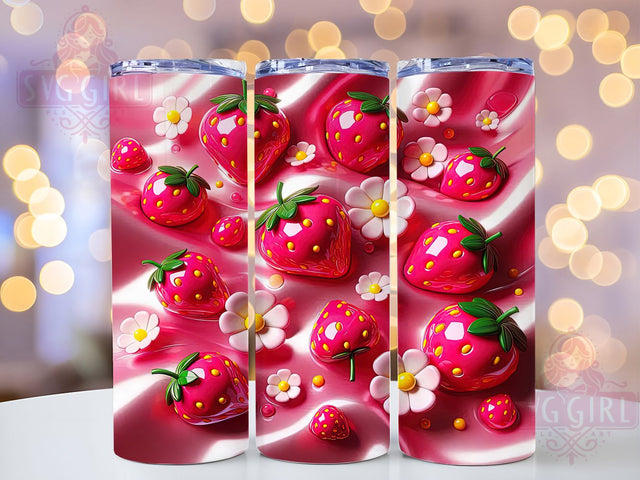 3D Puffy Strawberry Tumbler, Cute Fruit Wrap, Sweet Mug Design, Sublimation Wrap, Fun Drinkware, Adorable Gift Idea, Sparkly Strawberry Cup Sublimation SvggirlplusArt 