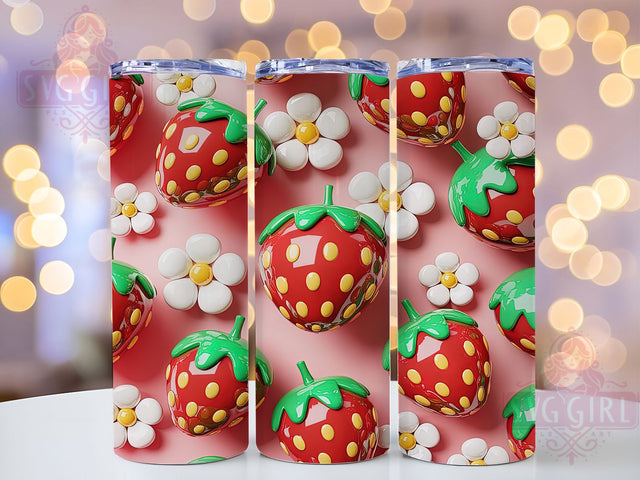 3D Puffy Strawberry Tumbler, Cute Fruit Wrap, Sweet Mug Design, Sublimation Wrap, Fun Drinkware, Adorable Gift Idea, Sparkly Strawberry Cup Sublimation SvggirlplusArt 