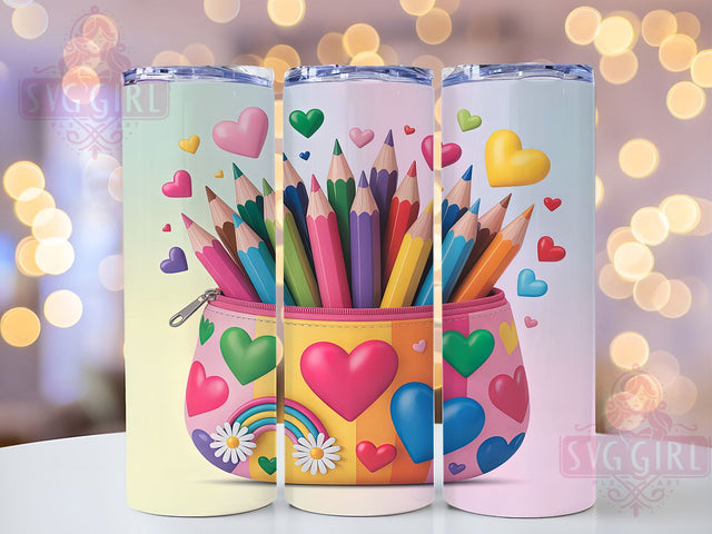 3D Puffy Teacher Pencil Tumbler, Puffy School Wrap, Cute Classroom Mug Design, Sublimation Wrap, Educational Drinkware, Teacher Gift Idea, Sparkly School Cup Sublimation SvggirlplusArt 