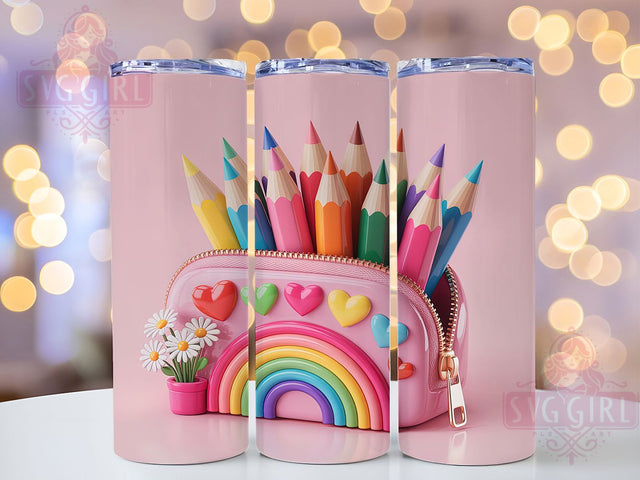 3D Puffy Teacher Pencil Tumbler, Puffy School Wrap, Cute Classroom Mug Design, Sublimation Wrap, Educational Drinkware, Teacher Gift Idea, Sparkly School Cup Sublimation SvggirlplusArt 