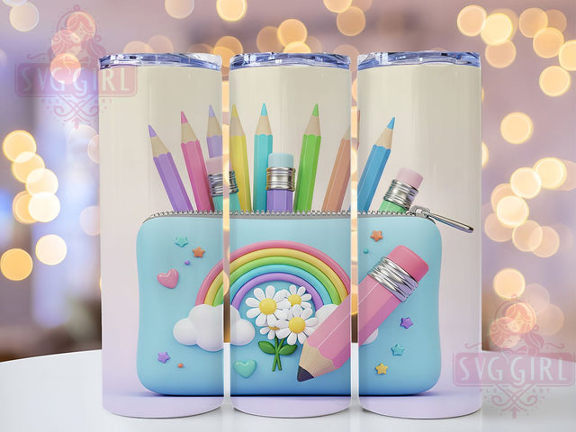 3D Puffy Teacher Pencil Tumbler, Puffy School Wrap, Cute Classroom Mug Design, Sublimation Wrap, Educational Drinkware, Teacher Gift Idea, Sparkly School Cup Sublimation SvggirlplusArt 