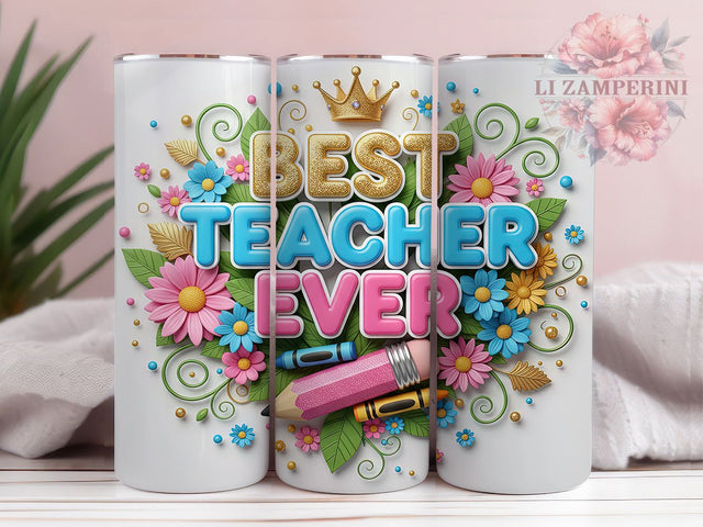 3D Puffy Teacher Tumbler, Puffy Wrap Design, Best Teacher Gift, Sublimation Cup, 20oz Skinny Tumbler, School Pattern, Appreciation Drinkware Sublimation Li Zamperini 