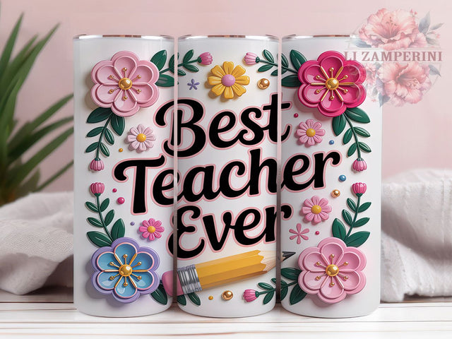 3D Puffy Teacher Tumbler, Puffy Wrap Design, Best Teacher Gift, Sublimation Cup, 20oz Skinny Tumbler, School Pattern, Appreciation Drinkware Sublimation Li Zamperini 