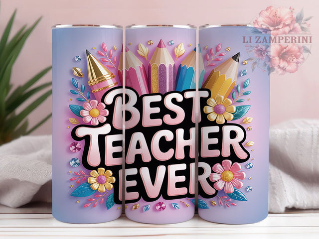 3D Puffy Teacher Tumbler, Puffy Wrap Design, Best Teacher Gift, Sublimation Cup, 20oz Skinny Tumbler, School Pattern, Appreciation Drinkware Sublimation Li Zamperini 
