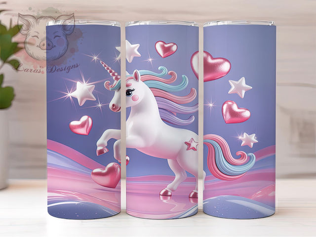 3D Puffy Unicorn Tumbler, Inflated Puff Wrap, Cute 3D Design, Sublimation Cup, 20oz Skinny Tumbler, Fantasy Drinkware, Magical Pattern Sublimation Lara' s Designs 