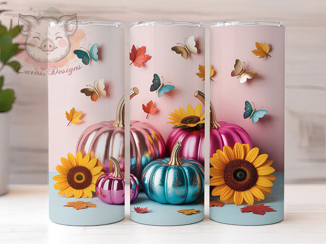 3D Pumpkin Floral Autumn Tumbler, Floral Fall Cup Wrap, 20Oz Sublimation, Autumn Harvest Drinkware, Rustic Floral Tumbler, Cozy Pumpkin Cup Design, Seasonal Coffee Wrap Sublimation Lara' s Designs 