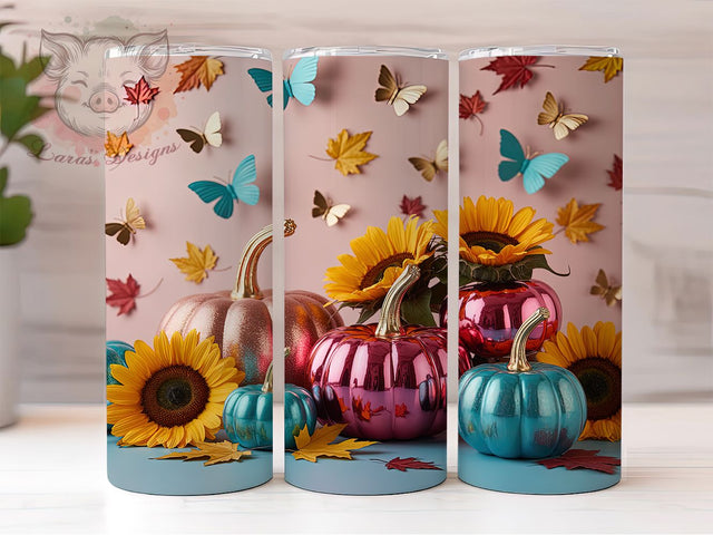 3D Pumpkin Floral Autumn Tumbler, Floral Fall Cup Wrap, 20Oz Sublimation, Autumn Harvest Drinkware, Rustic Floral Tumbler, Cozy Pumpkin Cup Design, Seasonal Coffee Wrap Sublimation Lara' s Designs 