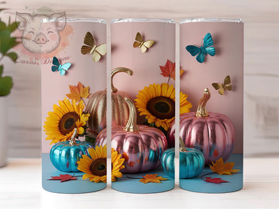 3D Pumpkin Floral Autumn Tumbler, Floral Fall Cup Wrap, 20Oz Sublimation, Autumn Harvest Drinkware, Rustic Floral Tumbler, Cozy Pumpkin Cup Design, Seasonal Coffee Wrap Sublimation Lara' s Designs 