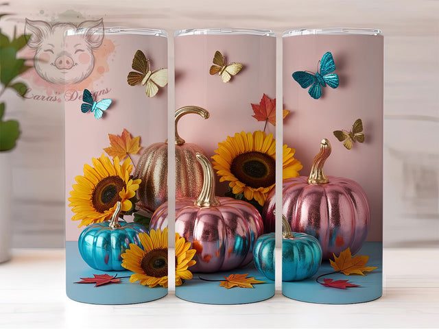 3D Pumpkin Floral Autumn Tumbler, Floral Fall Cup Wrap, 20Oz Sublimation, Autumn Harvest Drinkware, Rustic Floral Tumbler, Cozy Pumpkin Cup Design, Seasonal Coffee Wrap Sublimation Lara' s Designs 