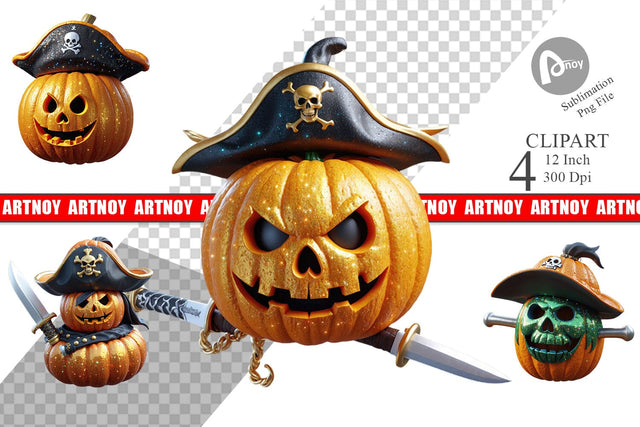 3D Pumpkin Pirate Clipart Sublimation artnoy 