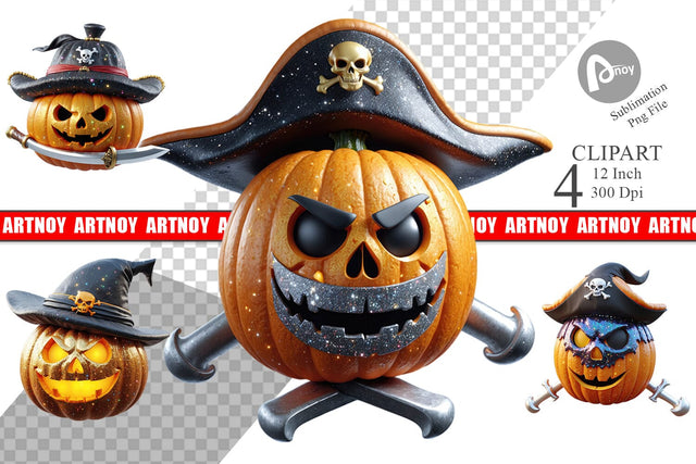 3D Pumpkin Pirate Clipart Sublimation artnoy 
