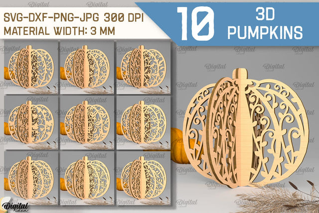 3D Pumpkins Laser Cut Bundle. Halloween Pumpkins SVG Design SVG Evgenyia Guschina 