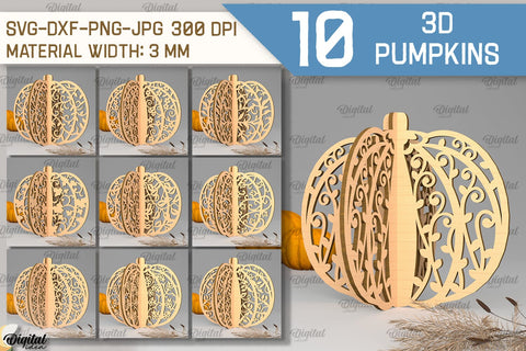 3D Pumpkins Laser Cut Bundle. Halloween Pumpkins SVG Design SVG Evgenyia Guschina 