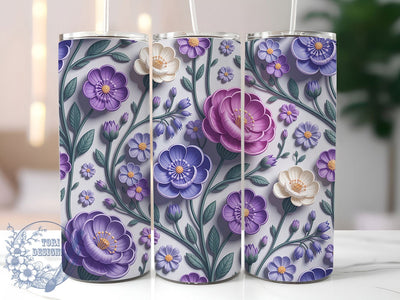 3D Purple Blue Wildflower Tumbler Wrap, Purple & Blue, Seamless Pattern, Floral Art, Vibrant Design, Tumbler Wrap, Sublimation Design Sublimation ToriDesigns 