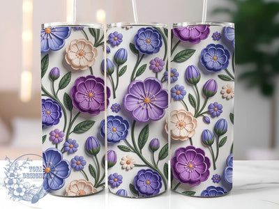 3D Purple Blue Wildflower Tumbler Wrap, Purple & Blue, Seamless Pattern, Floral Art, Vibrant Design, Tumbler Wrap, Sublimation Design Sublimation ToriDesigns 