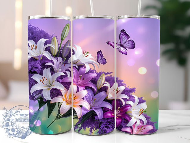 3D Purple Butterfly Floral Tumbler, Butterfly Tumbler Design, Purple Floral Art, 20Oz Sublimation Wrap, 3D Butterfly Print, Elegant Purple Flowers, Tumbler Sublimation Sublimation ToriDesigns 