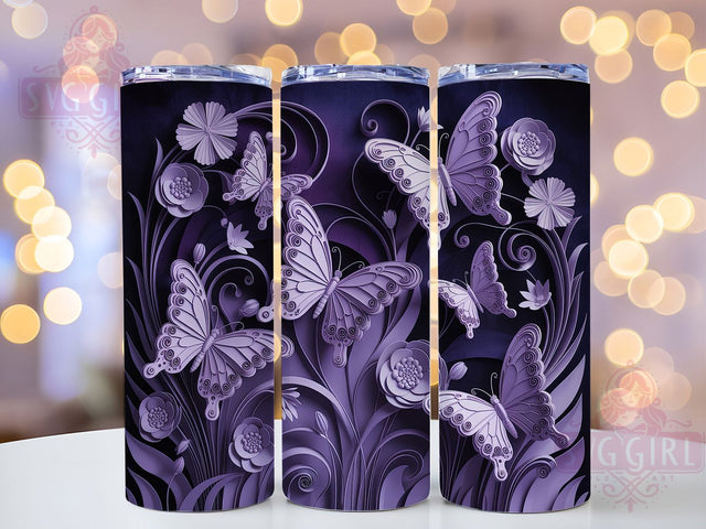 3D Purple Butterfly Tumbler, Purple Flowers Tumbler, Butterfly 20oz Wrap, Sublimation Design, Nature Lover Gift, Whimsical Butterfly Wrap, Elegant Floral Tumbler Sublimation SvggirlplusArt 