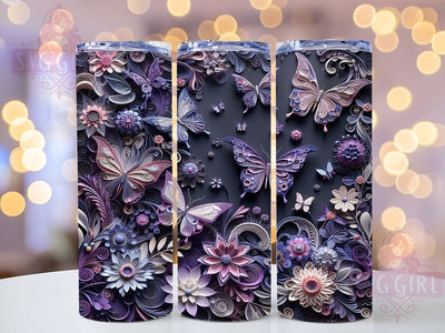 3D Purple Butterfly Tumbler, Purple Flowers Tumbler, Butterfly 20oz Wrap, Sublimation Design, Nature Lover Gift, Whimsical Butterfly Wrap, Elegant Floral Tumbler Sublimation SvggirlplusArt 