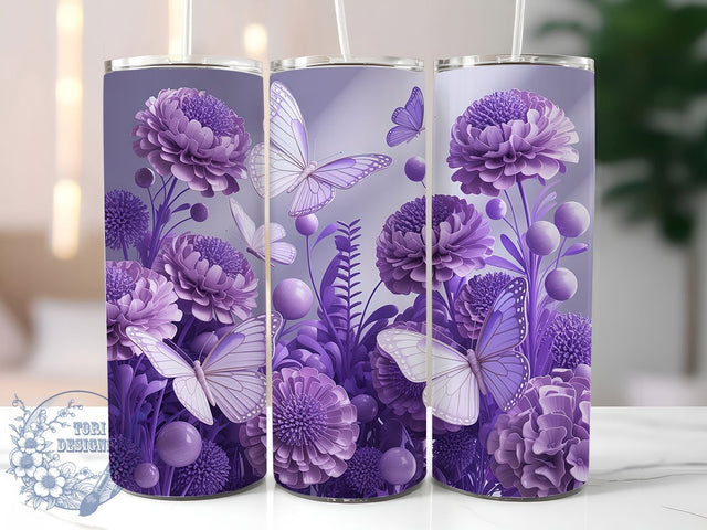 3D Purple Butterfly Tumbler, Purple Wings, Elegant Design, Nature Theme, Vibrant Pattern, 20Oz Tumbler, Sublimation Wrap Sublimation ToriDesigns 
