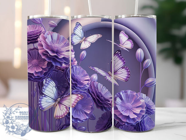 3D Purple Butterfly Tumbler, Purple Wings, Elegant Design, Nature Theme, Vibrant Pattern, 20Oz Tumbler, Sublimation Wrap Sublimation ToriDesigns 