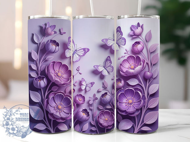 3D Purple Butterfly Tumbler, Purple Wings, Elegant Design, Nature Theme, Vibrant Pattern, 20Oz Tumbler, Sublimation Wrap Sublimation ToriDesigns 