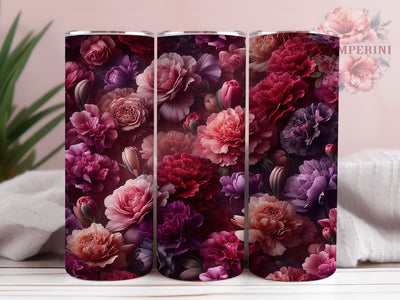 3D Purple Carnation Tumbler, Purple Carnations Theme, Seamless Wrap, Elegant Bloom Design, Romantic Chic Style, Artistic Garden Print, Vibrant Nature Motif, 20Oz Tumbler, Sublimation Sublimation Li Zamperini 
