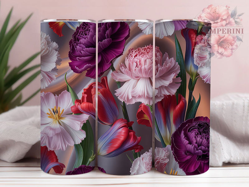 3D Purple Carnation Tumbler, Purple Carnations Theme, Seamless Wrap, Elegant Bloom Design, Romantic Chic Style, Artistic Garden Print, Vibrant Nature Motif, 20Oz Tumbler, Sublimation Sublimation Li Zamperini 