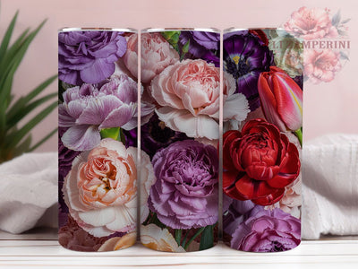 3D Purple Carnation Tumbler, Purple Carnations Theme, Seamless Wrap, Elegant Bloom Design, Romantic Chic Style, Artistic Garden Print, Vibrant Nature Motif, 20Oz Tumbler, Sublimation Sublimation Li Zamperini 