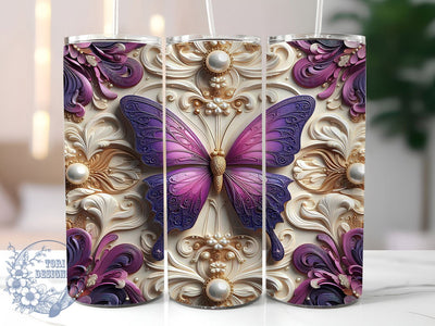 3D Purple Fantasy Butterfly 20oz Tumbler, 3D Effect, 20oz Wrap, Sublimation Design, Elegant Style, Fantasy Tumbler, PNG File Sublimation ToriDesigns 