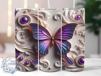 3D Purple Fantasy Butterfly 20oz Tumbler, 3D Effect, 20oz Wrap, Sublimation Design, Elegant Style, Fantasy Tumbler, PNG File Sublimation ToriDesigns 