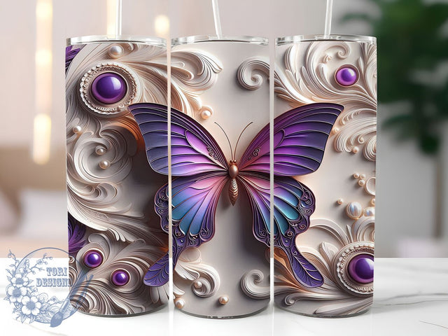 3D Purple Fantasy Butterfly 20oz Tumbler, 3D Effect, 20oz Wrap, Sublimation Design, Elegant Style, Fantasy Tumbler, PNG File Sublimation ToriDesigns 