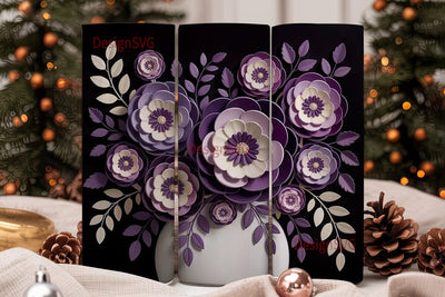 3D Purple Floral 20oz Tumbler Wrap Sublimation DesignSVG 