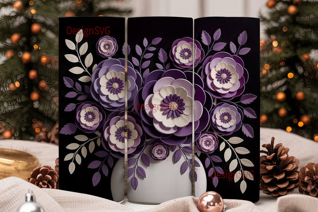 3D Purple Floral 20oz Tumbler Wrap Sublimation DesignSVG 