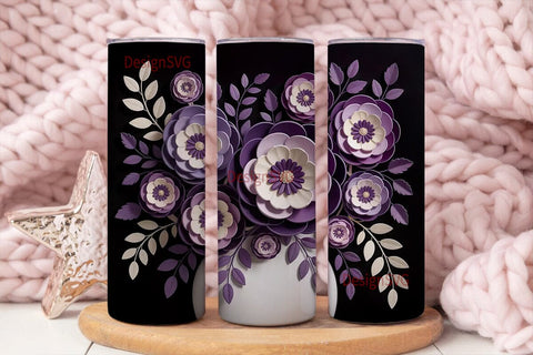 3D Purple Floral 20oz Tumbler Wrap Sublimation DesignSVG 