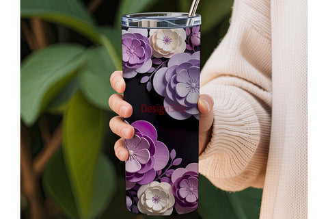3D Purple Floral 20oz Tumbler Wrap Sublimation DesignSVG 
