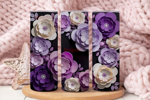 3D Purple Floral 20oz Tumbler Wrap Sublimation DesignSVG 