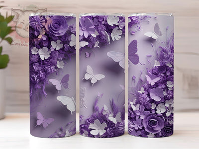 3D Purple Floral Butterfly Tumbler, 3D Floral Tumbler, Elegant Butterfly Wrap, Whimsical Purple Wrap, Artistic Floral Wrap, Sublimation Design, Trendy Gift Idea Sublimation Lara' s Designs 