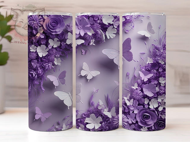 3D Purple Floral Butterfly Tumbler, 3D Floral Tumbler, Elegant Butterfly Wrap, Whimsical Purple Wrap, Artistic Floral Wrap, Sublimation Design, Trendy Gift Idea Sublimation Lara' s Designs 