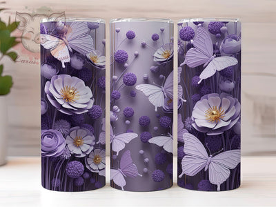 3D Purple Floral Butterfly Tumbler, 3D Floral Tumbler, Elegant Butterfly Wrap, Whimsical Purple Wrap, Artistic Floral Wrap, Sublimation Design, Trendy Gift Idea Sublimation Lara' s Designs 