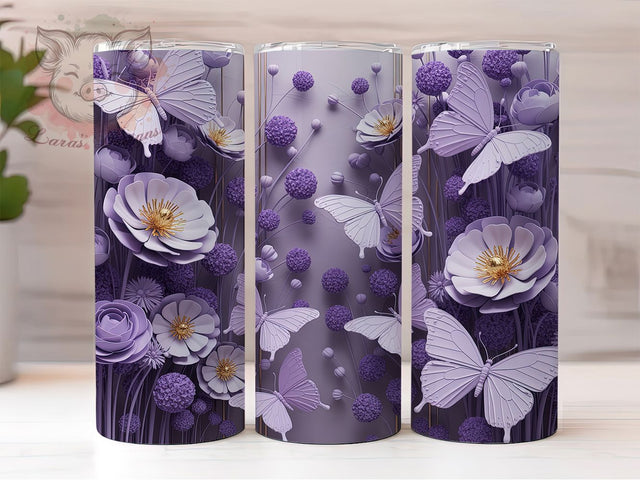 3D Purple Floral Butterfly Tumbler, 3D Floral Tumbler, Elegant Butterfly Wrap, Whimsical Purple Wrap, Artistic Floral Wrap, Sublimation Design, Trendy Gift Idea Sublimation Lara' s Designs 