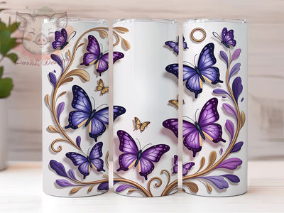 3D Purple Floral Butterfly Tumbler, Purple Butterfly Tumbler, Whimsical Butterfly Wrap, Elegant Floral Wrap, Vibrant Butterfly Wrap, Sublimation Design, Trendy Gift Idea Sublimation Lara' s Designs 