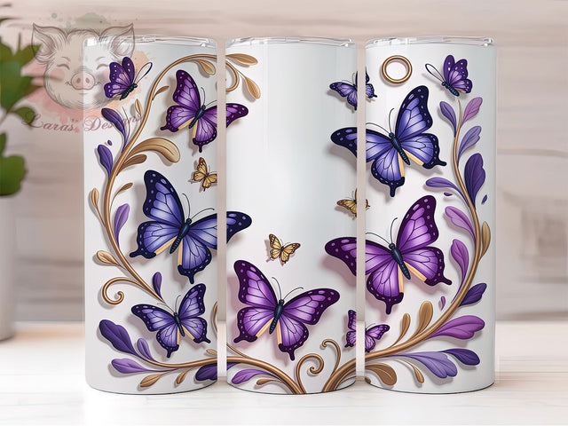 3D Purple Floral Butterfly Tumbler, Purple Butterfly Tumbler, Whimsical Butterfly Wrap, Elegant Floral Wrap, Vibrant Butterfly Wrap, Sublimation Design, Trendy Gift Idea Sublimation Lara' s Designs 
