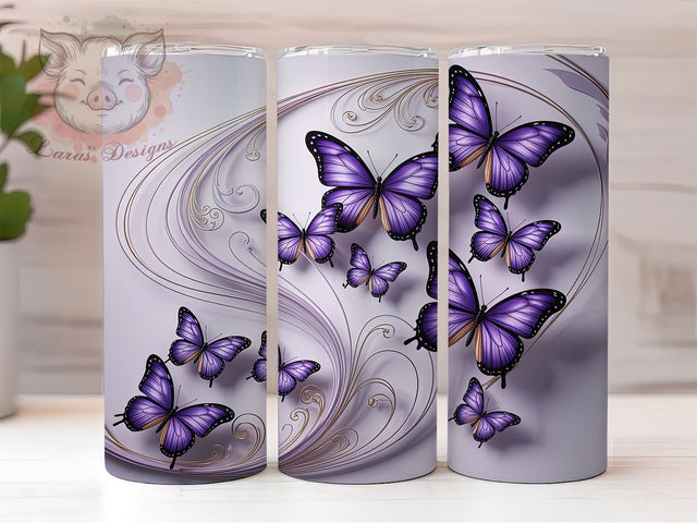 3D Purple Floral Butterfly Tumbler, Purple Butterfly Tumbler, Whimsical Butterfly Wrap, Elegant Floral Wrap, Vibrant Butterfly Wrap, Sublimation Design, Trendy Gift Idea Sublimation Lara' s Designs 