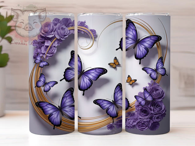 3D Purple Floral Butterfly Tumbler, Purple Butterfly Tumbler, Whimsical Butterfly Wrap, Elegant Floral Wrap, Vibrant Butterfly Wrap, Sublimation Design, Trendy Gift Idea Sublimation Lara' s Designs 