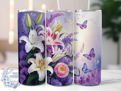 3D Purple Floral Butterfly Tumbler, Purple Floral, Elegant Design, Nature Theme, Vibrant Pattern, 20Oz Tumbler, Sublimation Wrap Sublimation ToriDesigns 