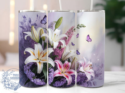 3D Purple Floral Butterfly Tumbler, Purple Floral, Elegant Design, Nature Theme, Vibrant Pattern, 20Oz Tumbler, Sublimation Wrap Sublimation ToriDesigns 