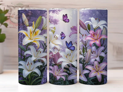 3D Purple Floral Butterfly Tumbler, Purple Floral Tumbler, Elegant Butterfly Wrap, Whimsical Purple Flowers Wrap, Rustic Butterfly Wrap, Sublimation Design, Trendy Gift Idea Sublimation Lara' s Designs 