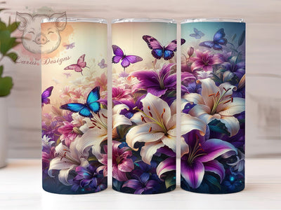 3D Purple Floral Butterfly Tumbler, Purple Floral Tumbler, Elegant Butterfly Wrap, Whimsical Purple Flowers Wrap, Rustic Butterfly Wrap, Sublimation Design, Trendy Gift Idea Sublimation Lara' s Designs 