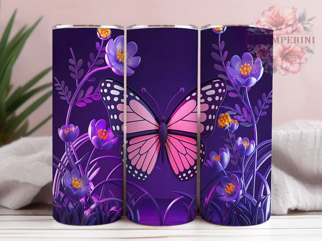 3D Purple Floral Butterfly Tumbler, Purple Flower Tumbler, Butterfly Tumbler Design, 20oz Tumbler PNG, Sublimation Wrap for Tumblers, 3D Butterfly Tumbler, Purple Aesthetic Tumbler Sublimation Li Zamperini 