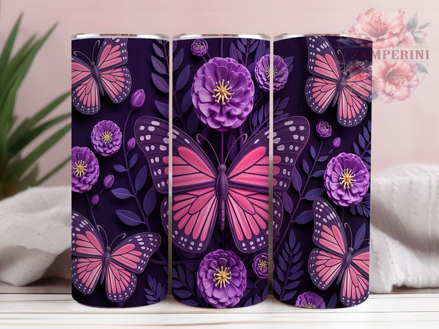 3D Purple Floral Butterfly Tumbler, Purple Flower Tumbler, Butterfly Tumbler Design, 20oz Tumbler PNG, Sublimation Wrap for Tumblers, 3D Butterfly Tumbler, Purple Aesthetic Tumbler Sublimation Li Zamperini 